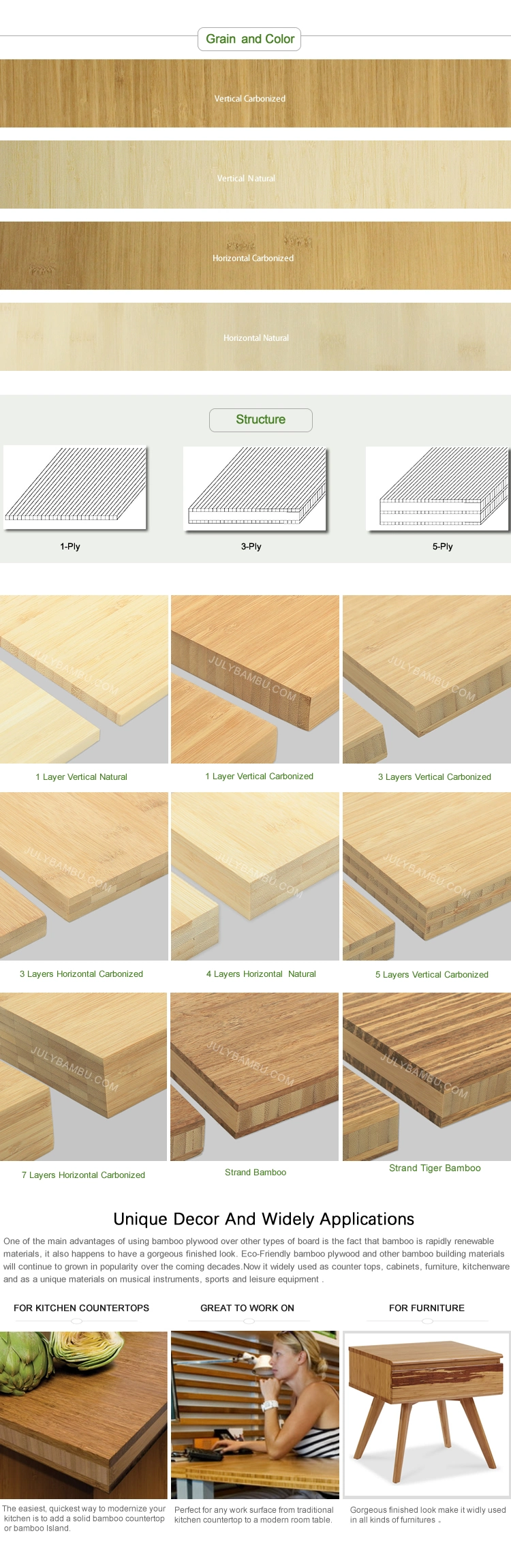 Furniture Material 3 Ply Bamboo Plates 100% Solid Bamboo Panels for Tabletop and Worktop